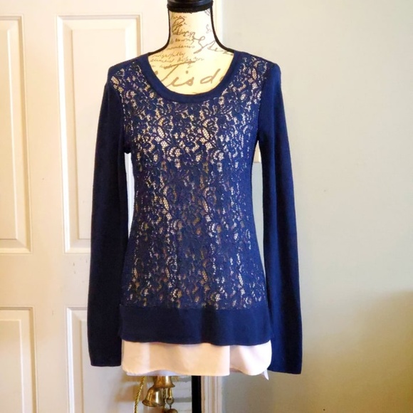 Simply Vera Vera Wang Sweaters - Simply Vera/Vera Wang Sweater Navy & White Size Sm
